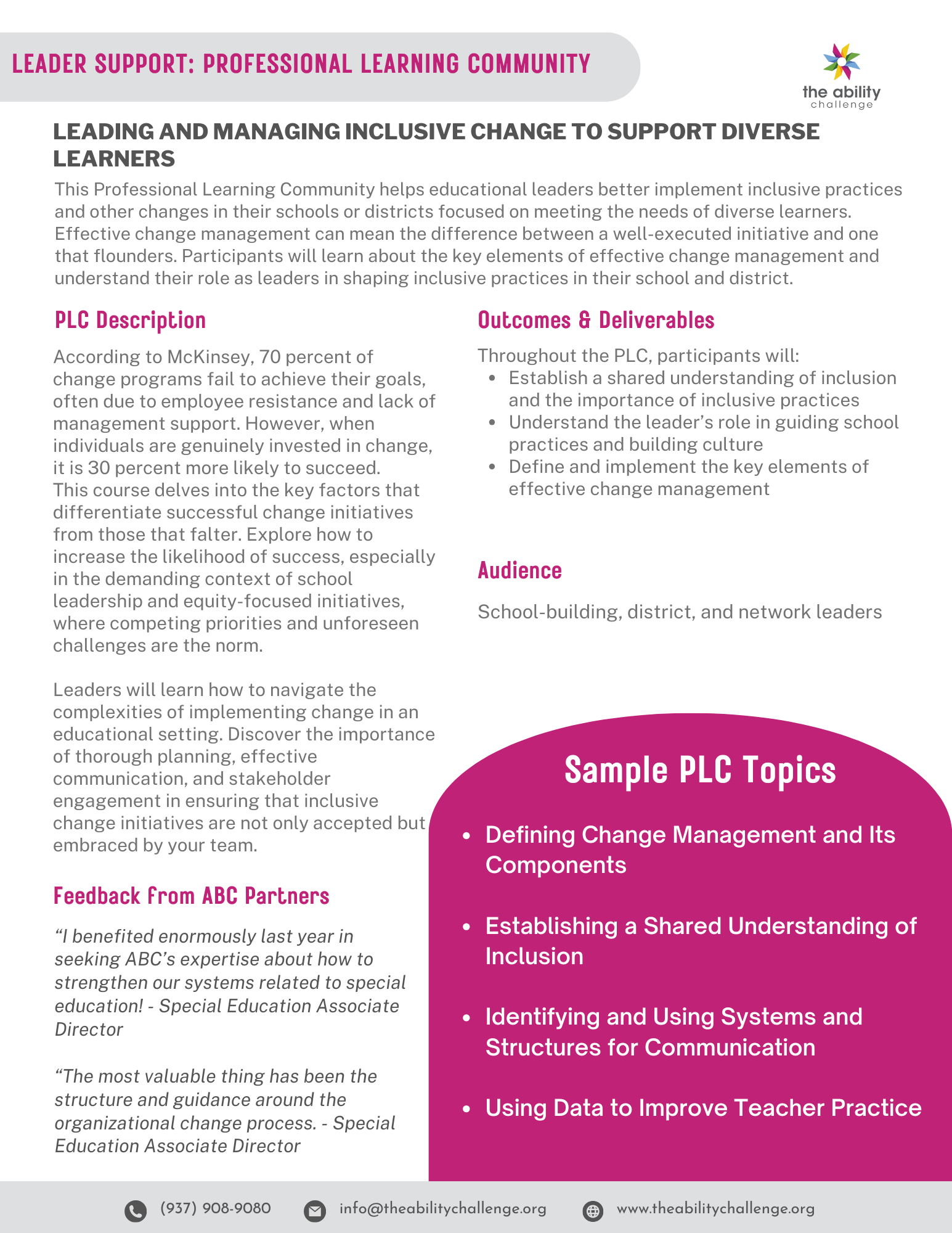 Description of course for leading and managing inclusive change in schools