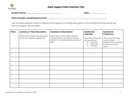 Adult support tool screenshot