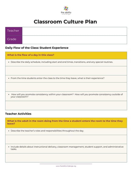 Inclusive classroom culture plan for special education teachers 