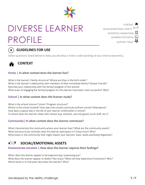Diverse learner profile 