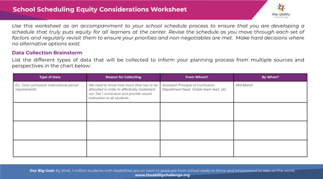 School Scheduling Equity Consideration Worksheet from ABC