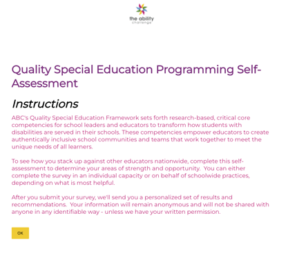Screen shot of ABC's quality special education self-assessment