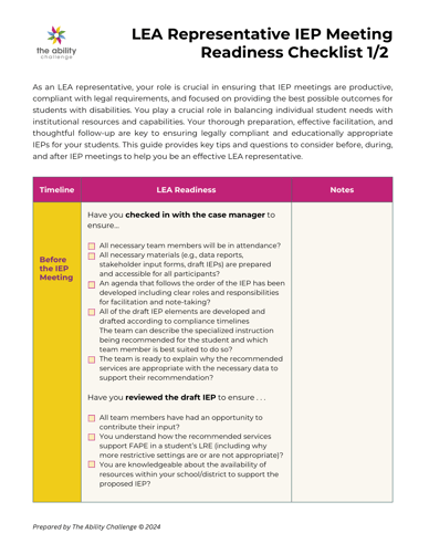 Print-LEA Representative IEP Meeting Readiness Checklist - 1