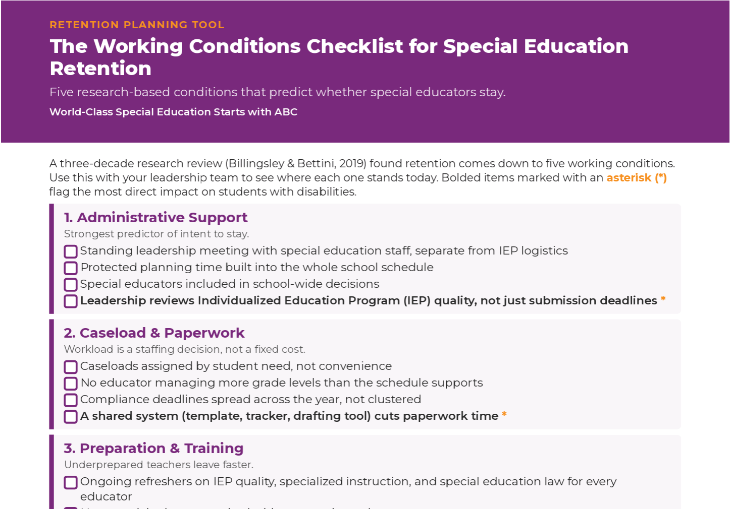 Working Conditions Checklist for Special Education Retention